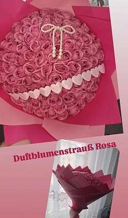 Duftblumenstrauß Rosa: Duftrosen mit Perlenschleife, Band mit individuelle Schrift wird am ende beigefügt